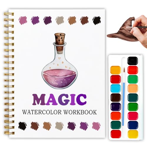 Magic Watercolor Workbook, Water Coloring Book, 12 Patterns, Fantasy Art Watercolor Kit for Beginners, Relaxing DIY Gift for Magic Lovers Painting Book, Adults and Women - color: Purple-Magic