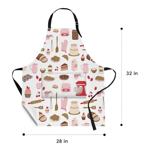 Britimes Apron with Pockets, 32x28 inch, for Women Men, Cake Cookie - color: Pink 01