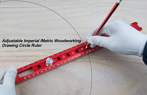 Woodworking Compass Scriber, Portable Aluminum Alloy Woodworking Compass Tool, Adjustable Metric/Inch Arc Drawing Ruler Circle Drawing Ruler Marking Gauge Circle Marking Tool - style: Pocket Compass XL - 1" – 21" Range