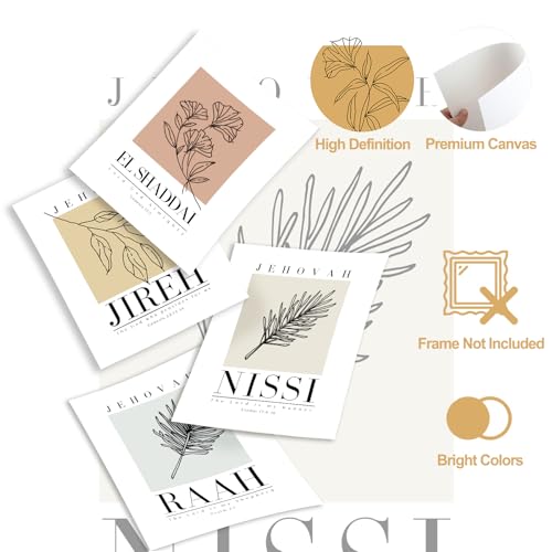 Aroutde 9Pcs Hebrew Names of God Poster Christian Canvas Wall Art Prints Jehovah Jireh Rapha Shalom Nissi Raah Shammah Elohim El Roi El Shaddai Wall Art Decor for Home Office (8x10 Unframed) - color: Hebrew Names of God Wall Art