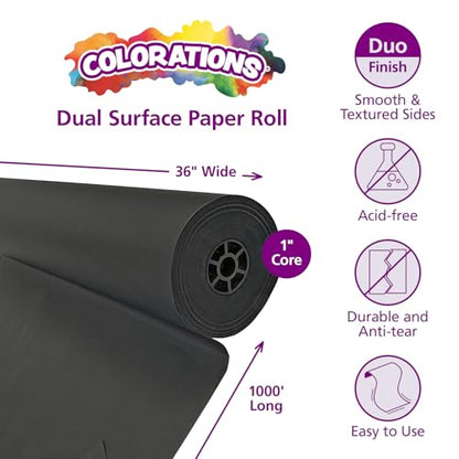 Colorations Dual Surface Paper Roll Classroom Supplies for Arts and Crafts Black (36" x 1000') (Item # DSBK) - color: Black