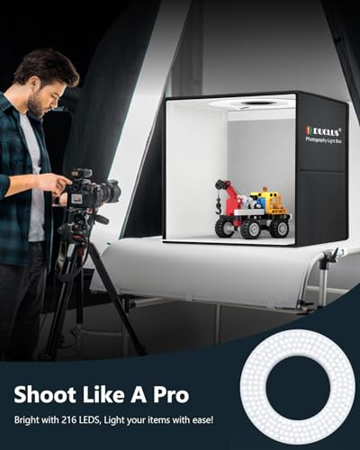 Light Box Photography 20" x 20", Large Portable Photo Studio Light Tent kit, Professional Dimmable Photo Booth with 216 LED Lights & 6 Backdrops for Jewelry and Food Items Product Photography - size: 20*20 inch