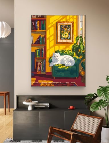 ZRIZQ Paint by Numbers Kit for Adults Beginner,Cat Books,16x20 | Full set with wooden brushes,rolled canvas,rich paints.Calming activity.Beginner friendly.Just open and paint. - color: 16"X20"Rolled Canvas(Frameless)-Cat 3