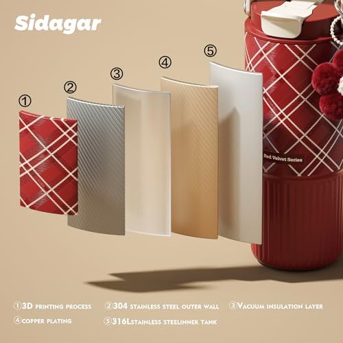 26 oz Insulated Stainless Steel Tumbler with Straw & Handle Plaid - color: Red Velvet