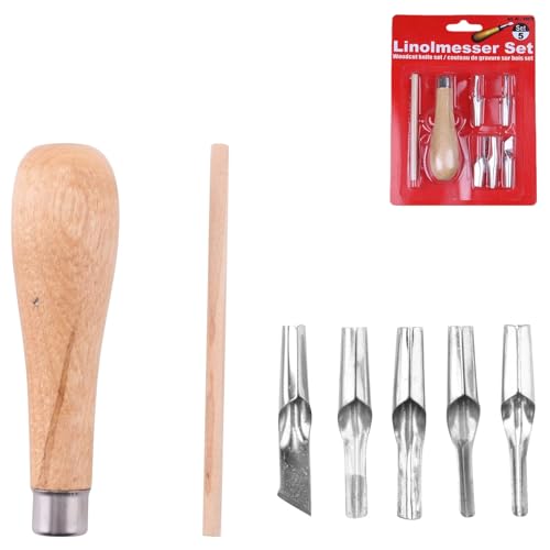 Peenbbop Rubber Stamp Carving Tools Set with 5 Blades & Wood Handle | For block cutting & printmaking, ideal for DIY art, craft and carpentry, perfect for beginners and amateurs