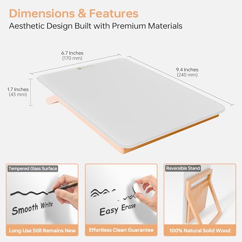 Yeoux Desktop Glass Whiteboard with Reversible Wood Stand 9.5"x6.7" - color: Beech-white