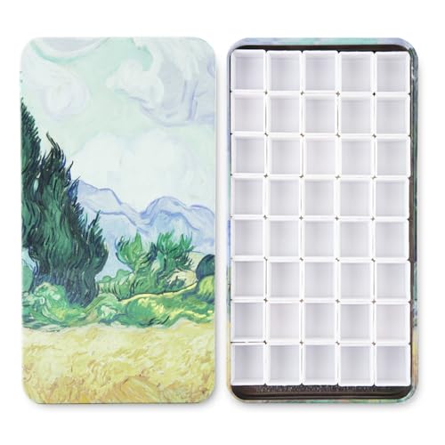 qianshan 40Pcs Empty Half Pans Watercolor Tin Palette with Magnetic Stripe | Travel Tin Palette Case,Portable Artist Paints Half Pan Kits,DIY Watercolor Oils Acrylics Painting Drawing Wheat Field - color: Wheat Field