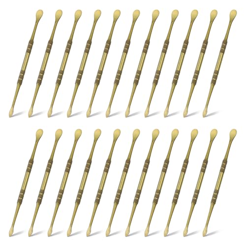 HARFINGTON 22pcs Wax Carving Tool 4.8" Double-Headed Stainless Steel Sculpture Tools Kit Modeling Engraving Sculpting Spoons for Clay Pottery Crafts Shaping, Green Gold - color: Green Gold