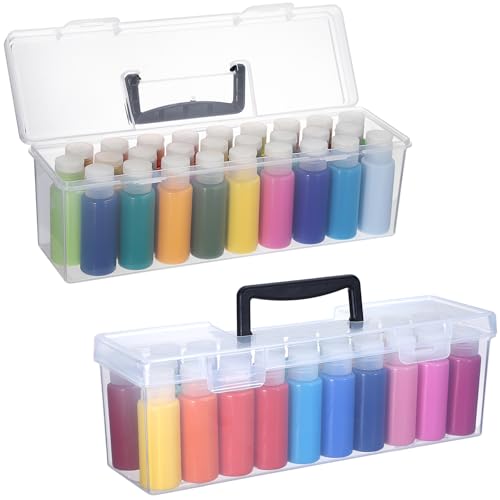 JUXYES 2 Pack Plastic Clear Acrylic Paint Storage Organizer Box with Handle - size: 2 Pack