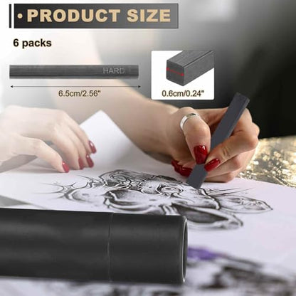 MECCANIXITY Compressed Charcoal Sticks, Hard Grade Square Vine Charcoal Sticks Set Art Supplies for Painting Drawing Sketching Shading Artists Beginners(Pack of 6) - style: Hard