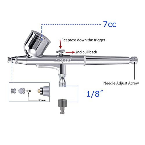 Dual-Action Airbrush Kit 0.3mm Air Brush Gun with Extra 0.2mm & 0.5mm Nozzles Needle Air Caps and Quick Release Disconnect Coupler - size: 0.2mm/0.3mm/0.5mm