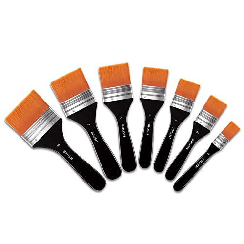 Zubebe Wide Flat Acrylic Paint Brushes 7pcs Large Paint Brushes Set | Assorted Size, Nylon Soft Bristle Artist Brushes, for Acrylic, Oil, Watercolor, Varnish, Canvas Painting, DIY Crafts - size: Large