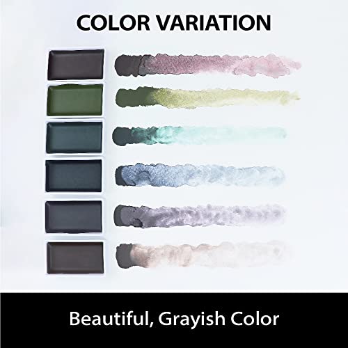 Kuretake Gansai Tambi GRAPHITE COLORS, 6 colors set, Made in Japan | 6 graphite-infused colors, Watercolor Paint Set, matte finish, Professional Use, Artist Grade