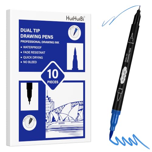 10 Pack Blue Markers for Coloring,1-6mm Dual Brush Pens with 0.4mm Fine Tip Markers,Blue Drawing Pens for Art Drawing Sketching Calligraphy - color: Blue