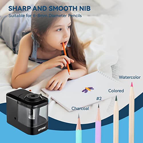 Electric Pencil Sharpener for 6-8mm No.2/Colored/Watercolor/Charcoal Pencils,Adapter/USB/Battery Operated in School/Classroom/Office/Home(Black)