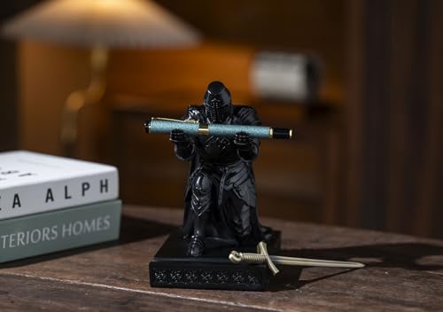 Medieval Templar Vanguard Officer Knight Pen Holder Desk Organizers Black | Pencil Stand Paperweight Desktop Decoration Accessories Cell Phone Stand with a Fancy Sword for Medieval Warrior Enthusiast - color: Black