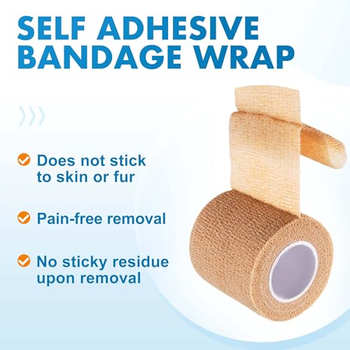 LotFancy Self Adhesive Bandage Wrap, 12 Pack, 2" x 5 Yards Non Woven Medical Tape, Latex Free, First Aid Tape for Athletic Wrist Ankle Sprains Swelling, Tan Color - size: 2x180 Inch (Pack of 12)