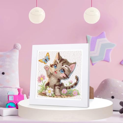 Cat Diamond Art Painting Kits for Kids with Frame Ages 4-8-12 (7x7 inch) - color: CC1151