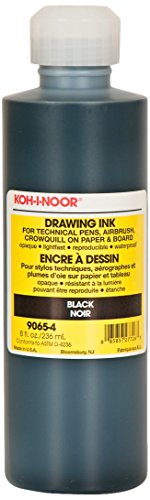 Koh-I-Noor Pigment-Based Drawing Ink, 8 Oz. Bottle, Black (90654.BLA) - size: 8 fl oz, style: Standard Drawing