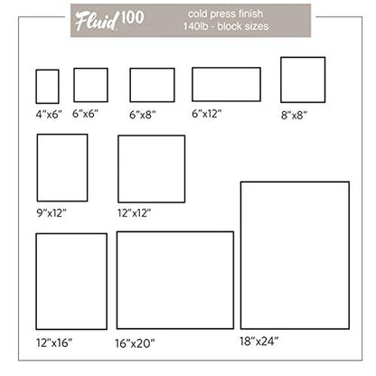 Fluid 100 Watercolor Paper Block, 6 x 8 inches, 15 Sheets. 140 lb (300 GSM) 100% Cotton Cold Press Pad for Artist Painting and Wet Media - size: 6 x 8 (140 lb)