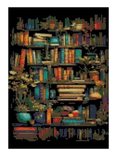 MjhRcll Stamped Cross Stitch Kits,Bookshelf Embroidery Starter Kit for Adult Beginners,Books Cross Stitch Kits for Adults 12×16 Inch - color: X1925