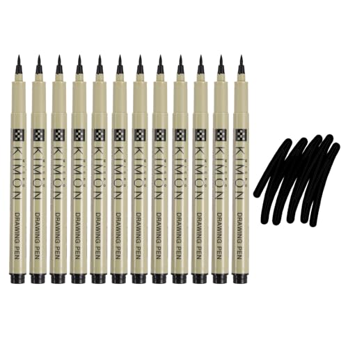 PATIKIL Fineliner Pens, BR Soft Head Drawing Pen Waterproof Inking Markers Liner Artist Watercolor Supplies Drawing Kit for Adult Sketching Journaling, Pack of 12 - style: BR Soft Head
