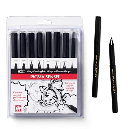 SAKURA Pigma Sensei Manga Drawing Kit, Black, Assorted Nibs, 8 Pack - style: 8-PC Drawing Set