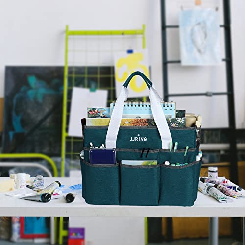 JJRING Craft Organizer Tote Bag Large Art Storage Caddy Bluish Green | With Multiple Pockets For Sewing, Scrapbooking, School, Medical, And Office Supplies - color: Bluish Green, size: Large