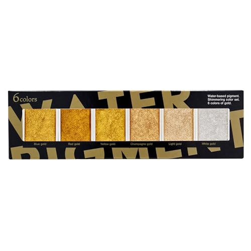 Japan keystone Gold Artistry Metallic Watercolor Paint Set, 6 Colors | Rich metallic pigments shine on white or black paper for cards and lettering. Water-activated; no reusable case or brush. - color: Gold