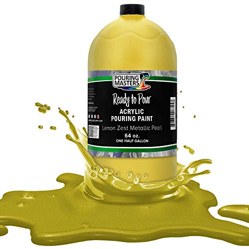 Pouring Masters Lemon Zest Metallic Pearl Ready to Pour Acrylic Pouring Paint - Premium 64-Ounce Pre-Mixed Fluid Acrylic Paint - Fluid Art Supplies for Canvas, Wood, Paper, Tile & Rocks - color: Lemon Zest Metallic Pearl, size: 64 Fl Oz (Pack of 1)