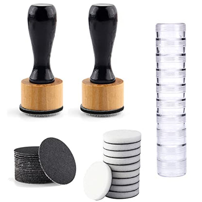 Briartw 42 PCS,2pcs Mini Ink Blending Tool,10pcs Flat Foams,20pcs Sanding Disks and 10pcs Round Stackable Jars,Medium-Grit Sandpaper Provides The Ideal Friction to Work On Cardstock, Chipboard, Wood - color: 2 Handle+10 Foam+20 Sanding Disk+10 Jars
