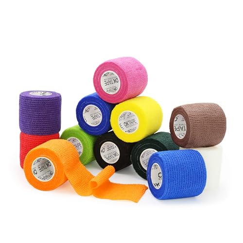 OK TAPE Self Adherent Cohesive Bandages Wrap 12Packs 2" x 5 Yards - color: Mix Color 01, size: 2 In x 5 Yards