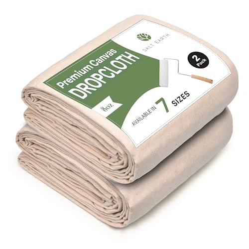 Salt Earth Canvas Drop Cloth 2Pcs, Reusable Paint Drop Cloth, 100% Recycled Cotton Canvas Tarp Cover for Painter, Furniture, Floor Protection, All Purpose Painters Dropcloth for Christmas DIY (4x12FT)