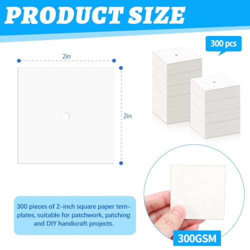300 PCS 2" Square Paper Piecing Templates, Quilting Templates Accessories for DIY Patchwork Crafts and Sewing Supplies﻿ Visit the Neworkg Store - size: 2 Inch-300pcs Square