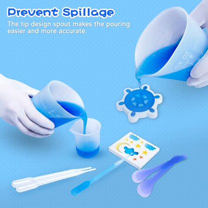 Silicone Resin Mixing Measuring Cups for Resin Supplies, 600ml/20oz Bowl, 250 & 100ml Thickened Reusable Silicone Cups for Epoxy Mixing, with Stir Sticks and Pipettes, Jewelry Making - size: 600+250+3*100ml (Transparent Marks)