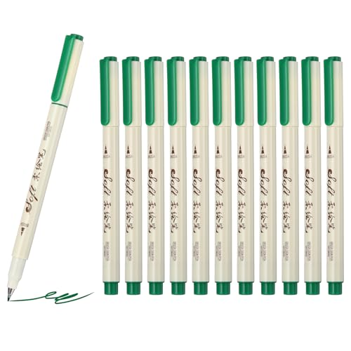 PATIKIL Fineliner Colored Pens, 12 Pcs Green Felt Brush Tip Fineliner Marker Waterproof Ink Watercolor Coloring Book Art Supplies Set for Artist Journaling Scrapbooking - color: Green