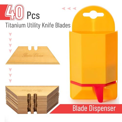 Bates - Utility Knife Blade Dispenser, 40 Pack, Titanium Plated Box Cutter Refills - color: Titanium With Dispenser, size: 40 Pack