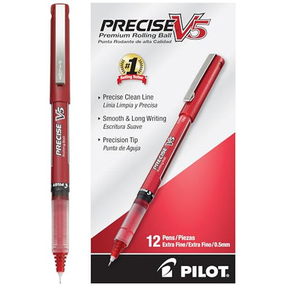 PILOT Precise V5 Stick, Extra Fine Point (0.5mm) Red Ink Pens, 12-Pack - color: Red, size: 12 Count (Pack of 1)