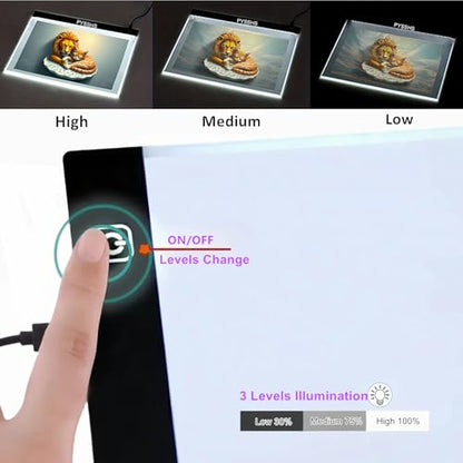 Large A2 LED Light Pad for Diamond Art Painting & Tracing, USB-Powered Light Board with 3 Brightness Levels - Includes Clips & Painting DIY Tools Kit - size: A2 (Light Pad)