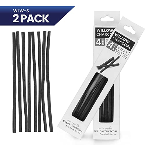Pacific Arc 2 PACK Large Willow Charcoal Stick 4/Pkg, Soft, Black, Thick Willow Charcoal for Sketching and Drawing … - style: Willow Soft | 2 Pack | 4 Sticks