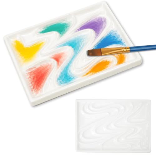LUWOO Small Corrugated White Ceramic Paint Palettes Mixing Tray 5.9" x 4.3", Artist Watercolor Tray for Gouache, Tempera, Acrylic, Oil Painting