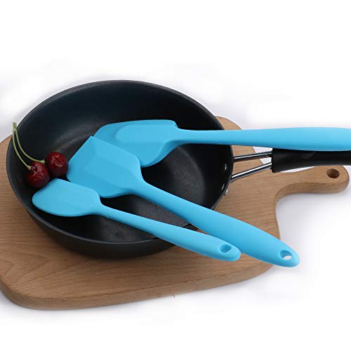 Silicone Spatulas Set, Rubber Spoon Spatula Heat Resistant Spoonula One Piece Design Seamless Spatula Non-Stick Scrapers Baking Mixing Tool (Blue Set) - color: Blue Set