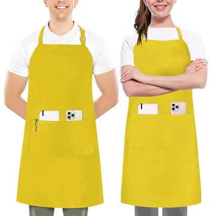 Utopia Kitchen 2 Pack Bib Apron, Adjustable with 2 Pockets, Water and Oil Resistant, Cooking Kitchen Chef Apron for Women Men - color: Yellow