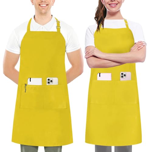 Utopia Kitchen 2 Pack Bib Apron, Adjustable with 2 Pockets, Water and Oil Resistant, Cooking Kitchen Chef Apron for Women Men - color: Yellow
