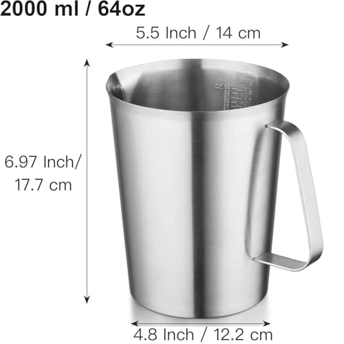 18/8 Stainless Steel Measuring Cup with Handle and Pour Spout, Heavy Duty Commercial Kitchen Measuring Pitcher for Restaurant, Bakery, Food Prep and Large Batch Cooking, 64 OZ (8 Cup, 2000 ML) - color: Flat Handle, size: 64 OZ (8 Cup, 2000 ML)