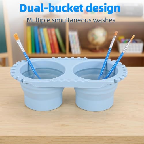 Abaodam Paint Brush Cleaner Cup for Kid Adult Painter Watercolor Acrylic | Dual Compartment Collapsible Silicone Paint Water Cup with 2 Sponges Foldable Water Container for Travel Painting