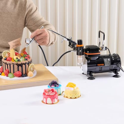 VEVOR Airbrush Kit, Professional Airbrush Set with 1/5 HP Compressor & 3 Airbrushes, Airbrushing System Kit with Multi-Purpose Dual-Action Gravity Feed Airbrushes, Art Nail Cookie Tatto - color: 3 Airbrushes Set