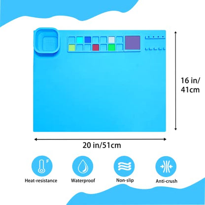 Silicone Painting Mat 20"x16", Art Craft Mat with Cup, Blue - color: Blue