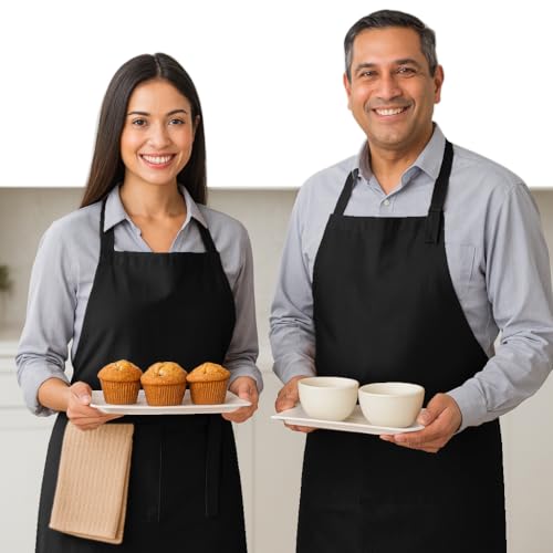 Native Fab Kitchen Apron 2 Pack - 100% Cotton Adjustable, Durable Apron with Pockets, Perfect for Cooking, Baking, Grilling - color: Black