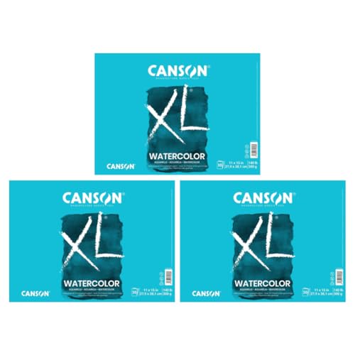 Canson XL Series Watercolor Paper Pad, 11" x 15", 30 Sheets/Pad, 3 Pads - size: 11" x 15" (Pack of 3)